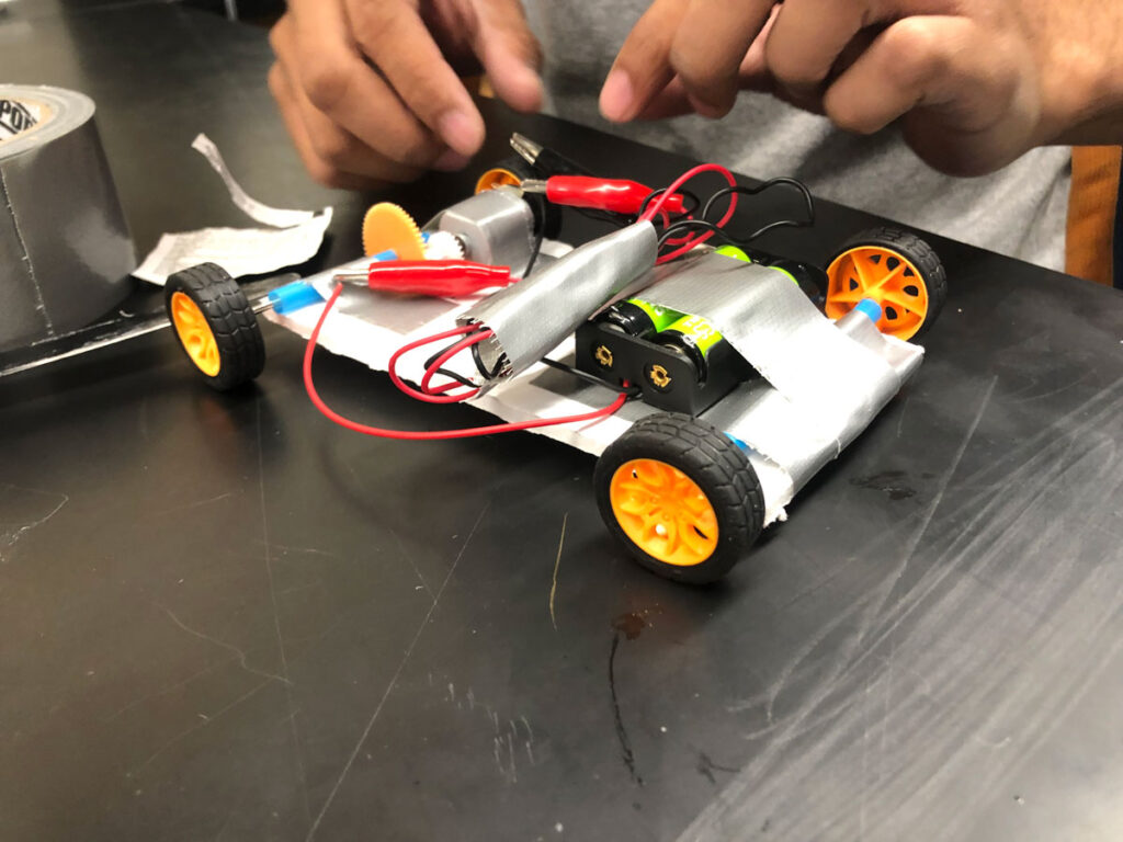 EV model car a student is creating as a part of the CED curriculum.