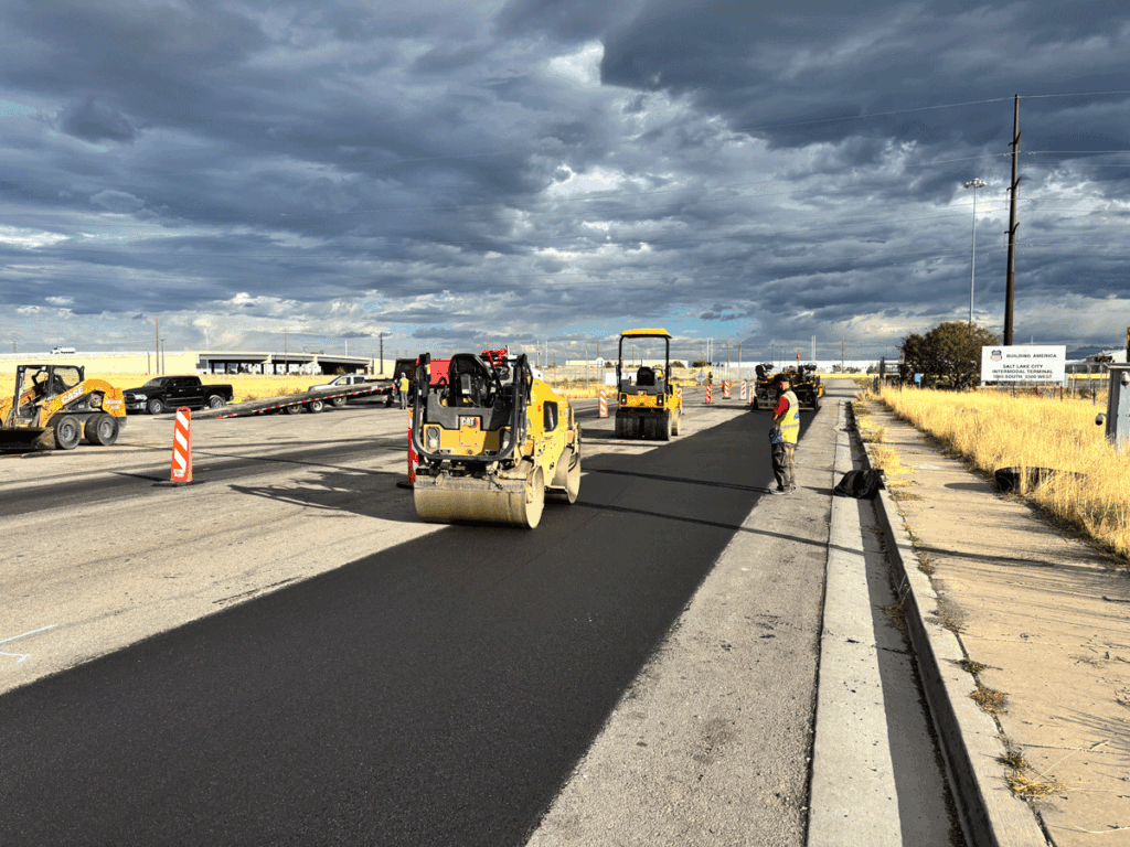 Asphalt installation over the ASPIRE Electreon DWPT system at the Utah Inland Port.