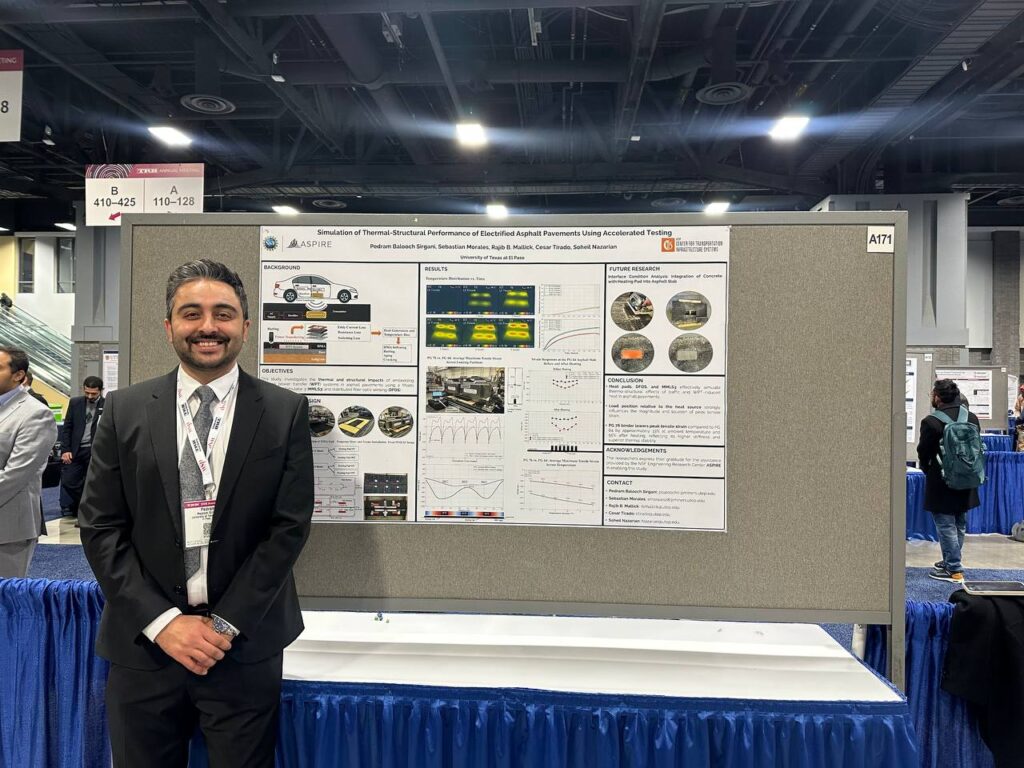 Pedram Balooch Sirgani presenting his research at the TRB conference.